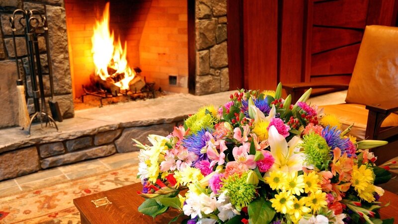 Colorful Flower Bouquet — Yellow, Cozy, Photograph, Fireplace