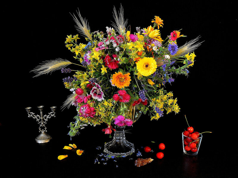 Colorful Flower Bouquet — Yellow, Dramatic, Photograph, Candlestick