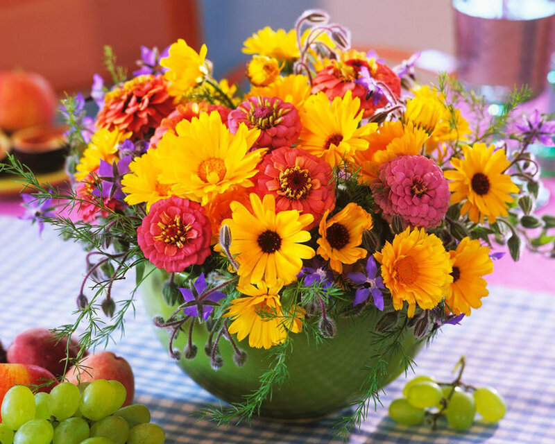Colorful Flower Bouquet — Yellow, Vibrant, Afternoon, Photograph, Grapes