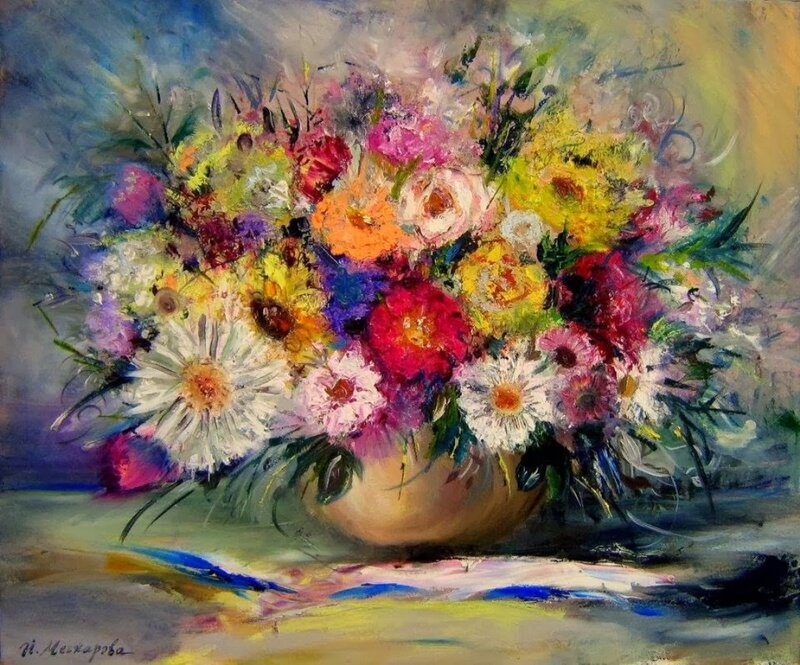 Colorful Flower Bouquet — Yellow, Vibrant, Painting