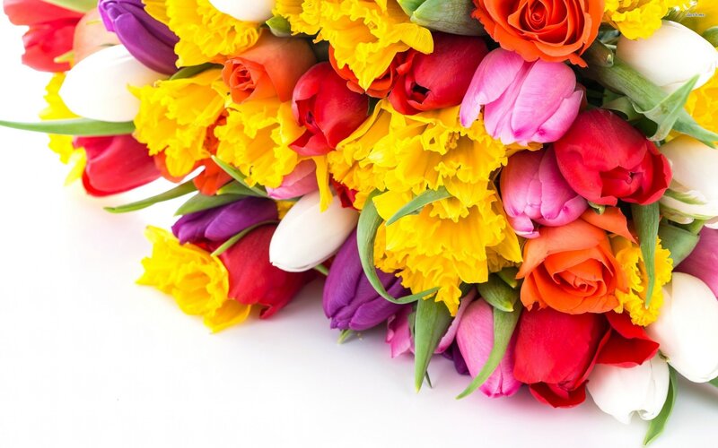 Colorful Flower Bouquet — Yellow, Vibrant, Spring, Photograph, Tulips