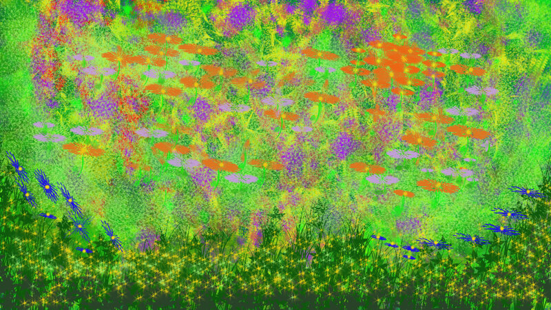 Colorful Flower Field — Green, Vibrant