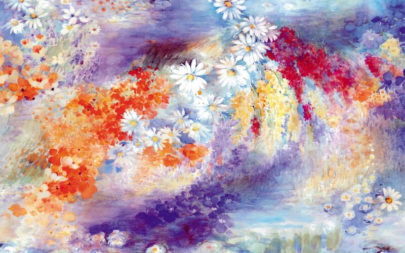 Colorful Flower Field — Purple, Serene, Spring