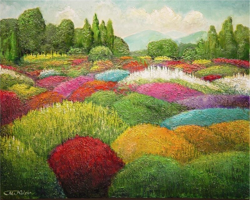 Colorful flower fields landscape