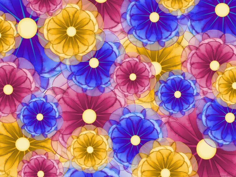 Colorful Flower Pattern — Blue, Vibrant, Digital Art, Flowers, Circles