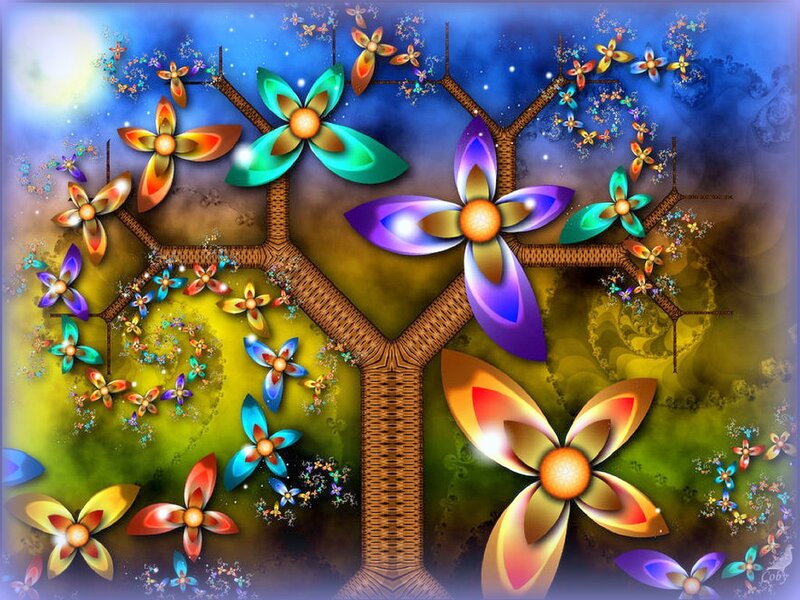 Colorful Flower Tree — Blue