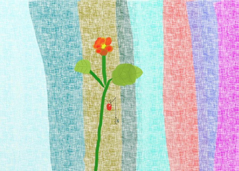 Colorful flower with tiny figures