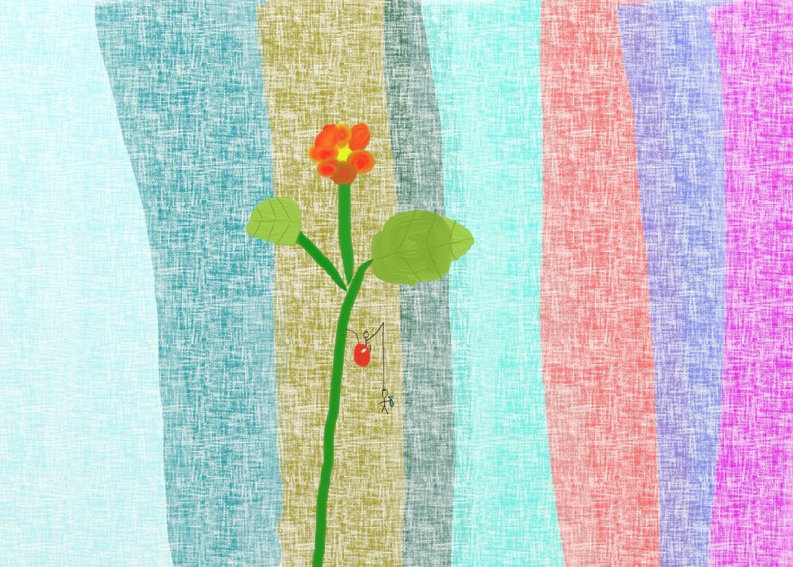 Colorful flower with tiny figures