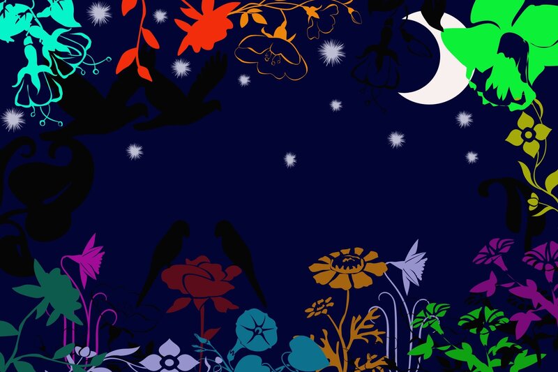 Colorful Flowers and Birds — Blue