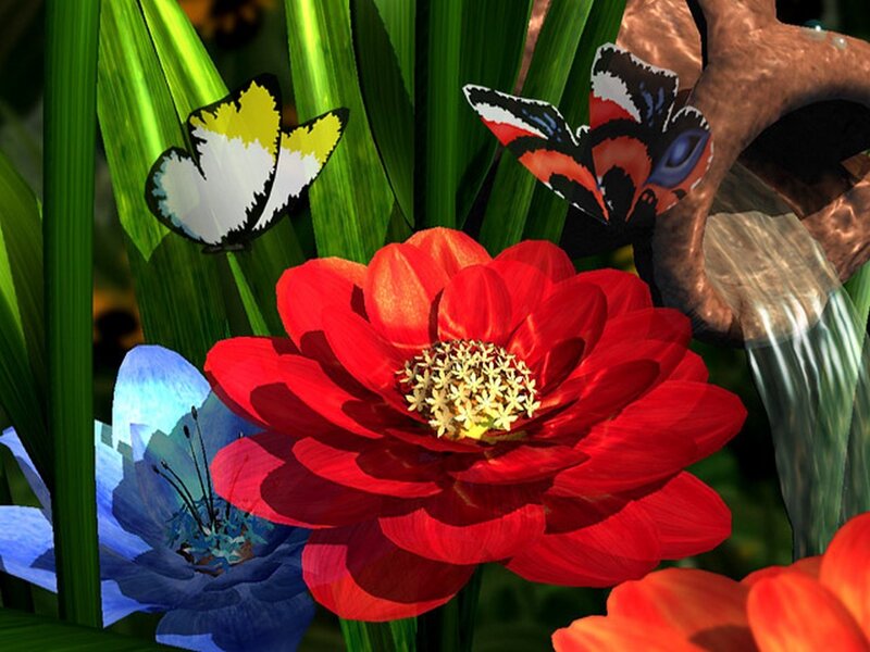 Colorful flowers and butterflies