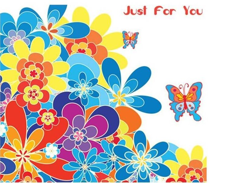 colorful flowers and butterflies