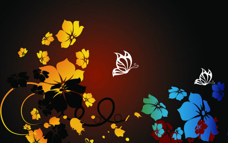 Colorful Flowers and Butterflies — Black, Dramatic