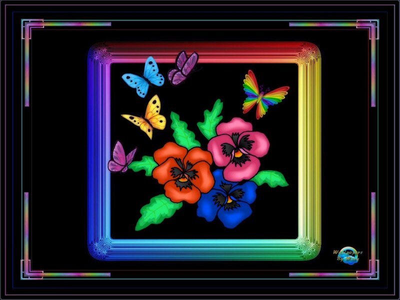 Colorful Flowers and Butterflies — Black