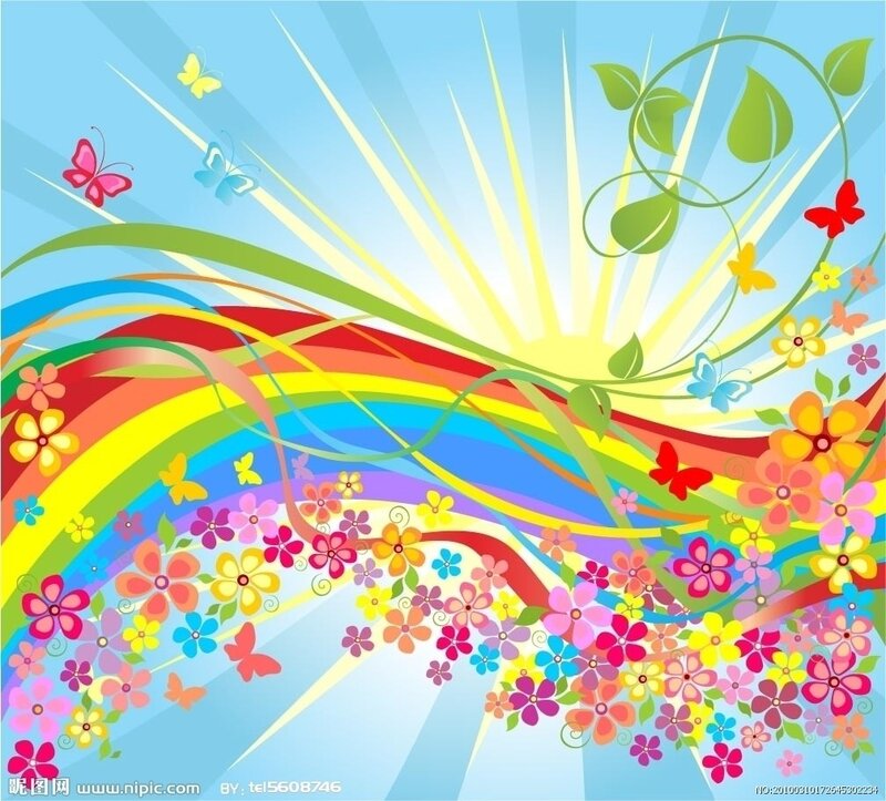 Colorful Flowers and Butterflies — Blue