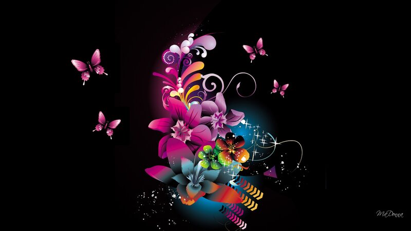 Colorful Flowers and Butterflies — Purple