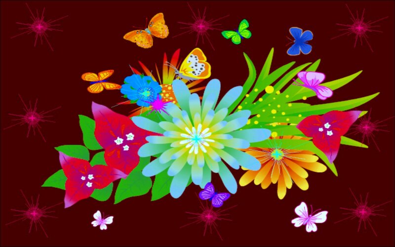 Colorful Flowers and Butterflies — Red
