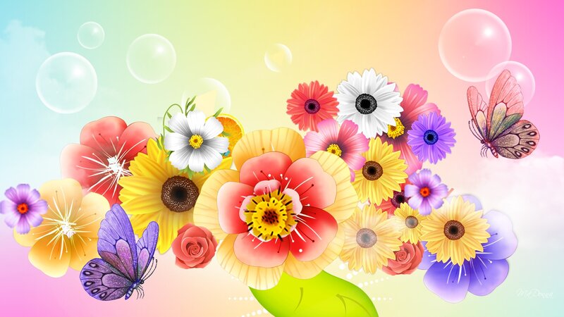 Colorful Flowers and Butterflies — Yellow
