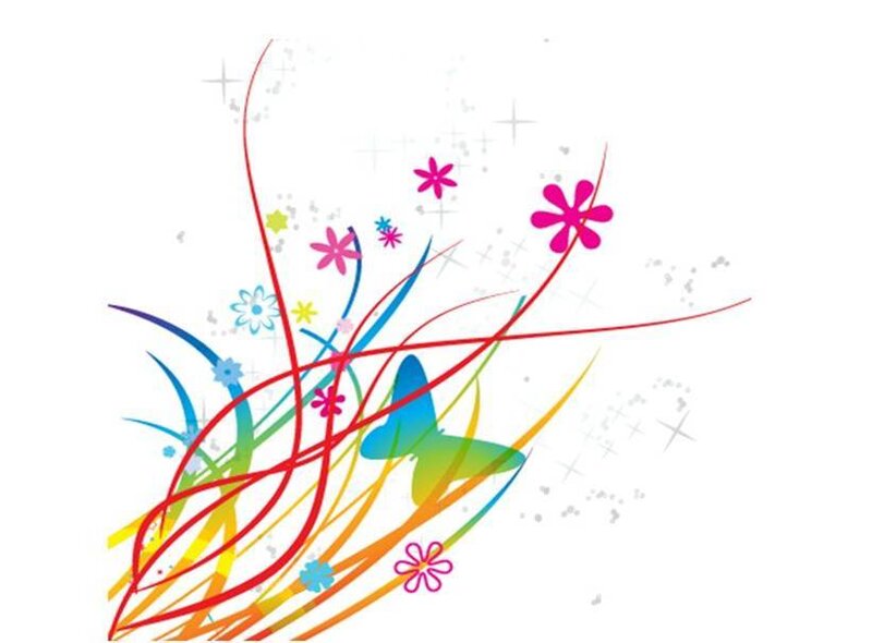Colorful Flowers and Butterfly — Red