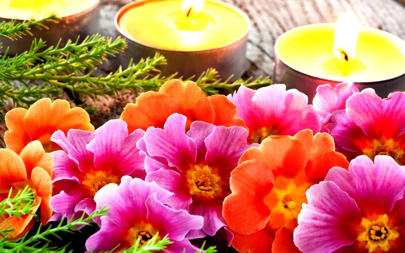 Colorful Flowers and Candles