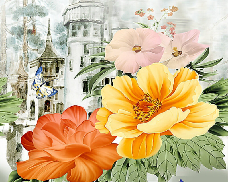 Colorful Flowers and Castle