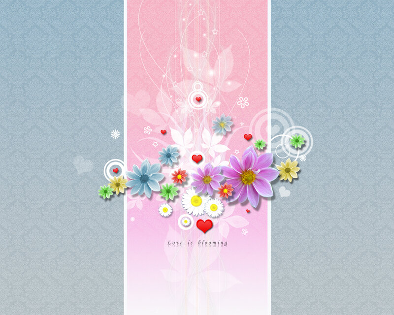 Colorful Flowers and Hearts — Pink, Cheerful, Digital Art