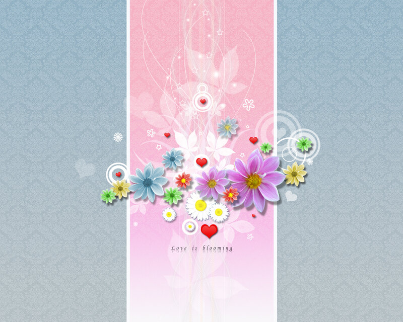 Colorful Flowers and Hearts — Pink