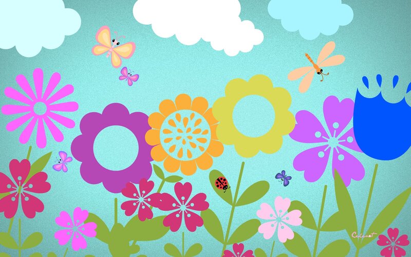 Colorful Flowers and Insects — Blue