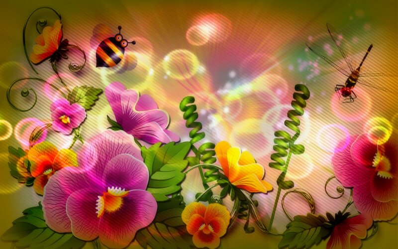 Colorful Flowers and Insects — Pink, Vibrant