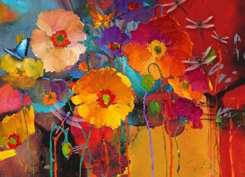 Colorful Flowers and Insects — Red