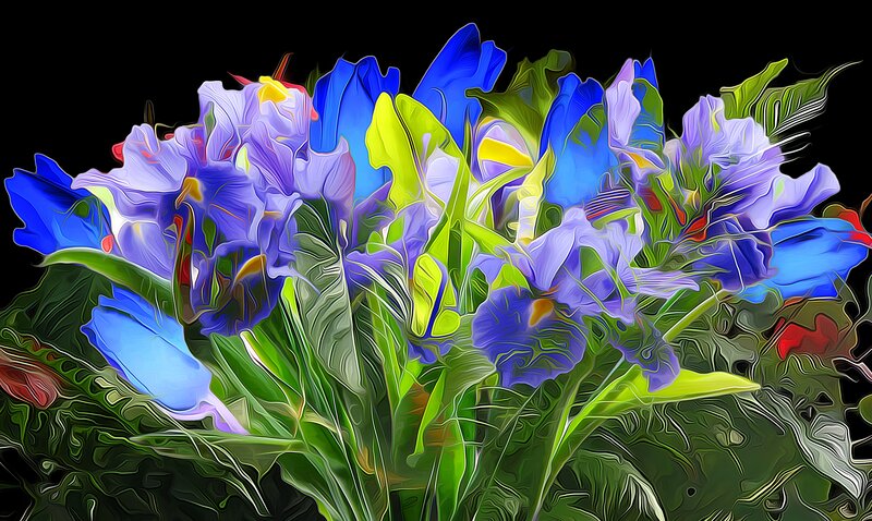 Colorful Flowers and Leaves — Blue