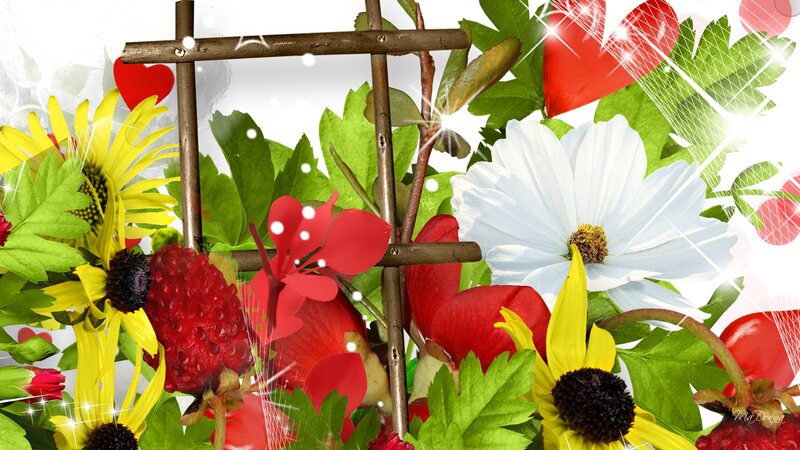 Colorful Flowers and Leaves — Red