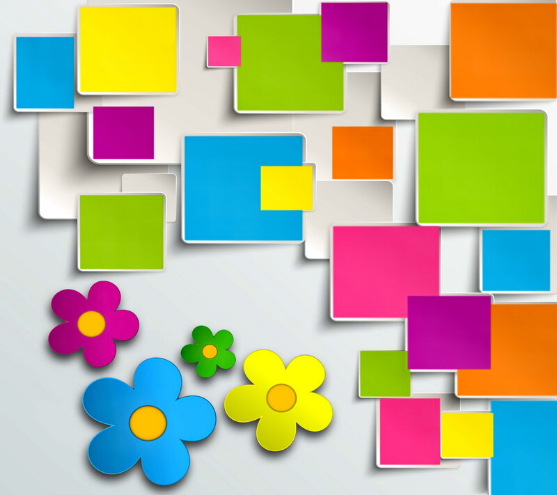 Colorful Flowers and Squares