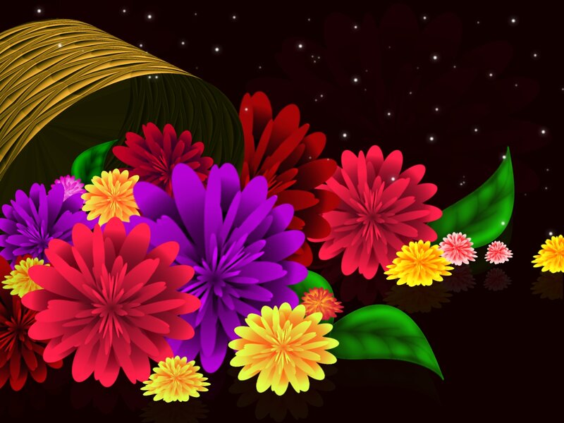 Colorful Flowers in Basket — Red