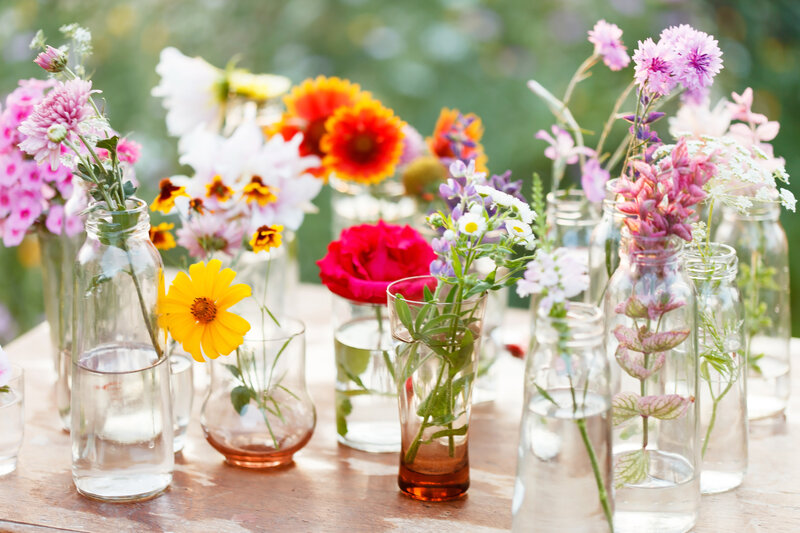 Colorful Flowers in Bottles