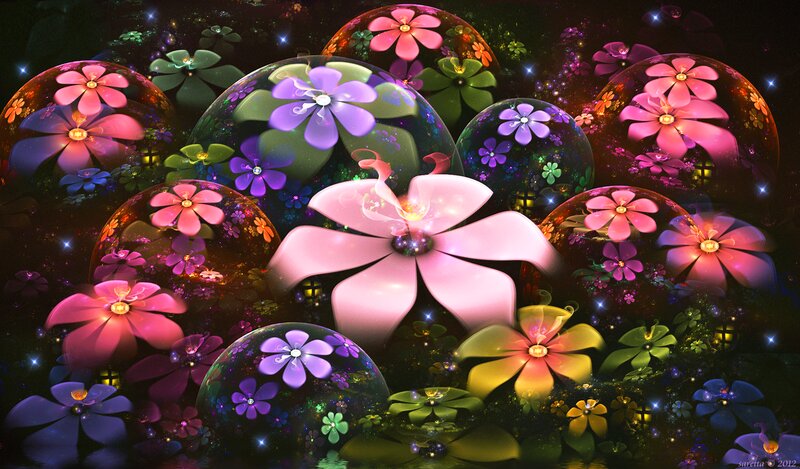 Colorful Flowers in Bubbles — Pink