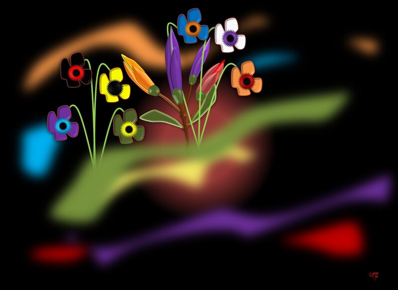 Colorful Flowers in Dark — Black