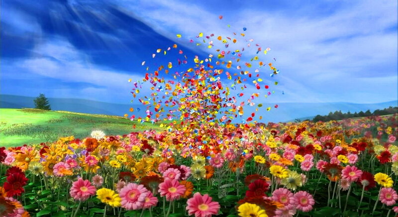 Colorful Flowers in Field — Blue, Vibrant