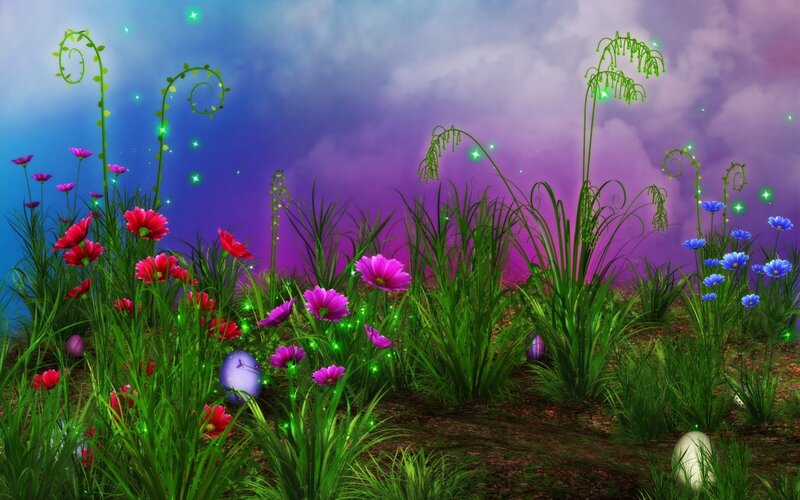 Colorful Flowers in Field — Green, Magical