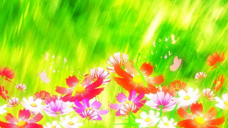Colorful Flowers in Field — Green, Vibrant