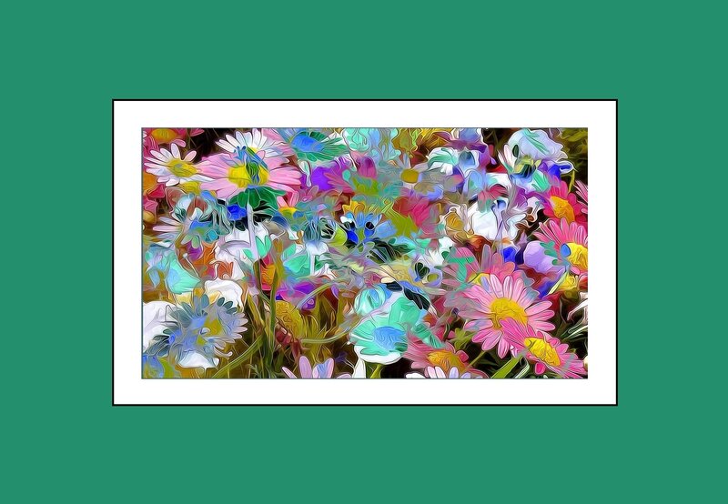 Colorful Flowers in Field — Pink, Vibrant, Digital Art, Grass