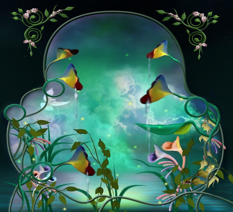 Colorful Flowers in Frame — Green