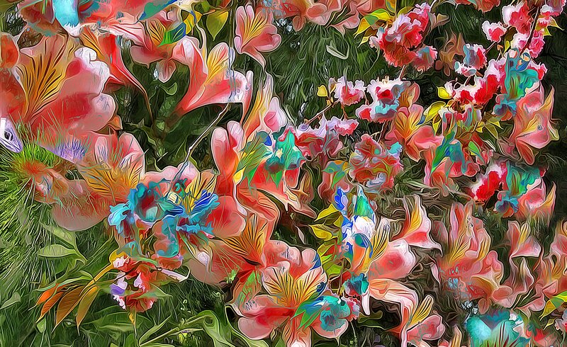 Colorful Flowers in Garden — Red, Vibrant, Digital Art