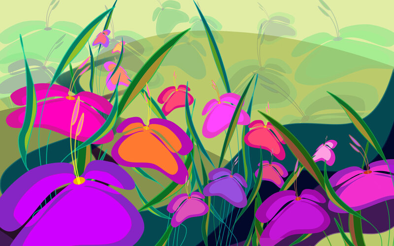 Colorful Flowers in Grass — Purple