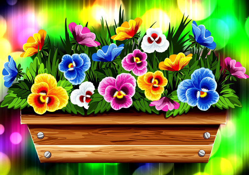 Colorful Flowers in Planter — Green