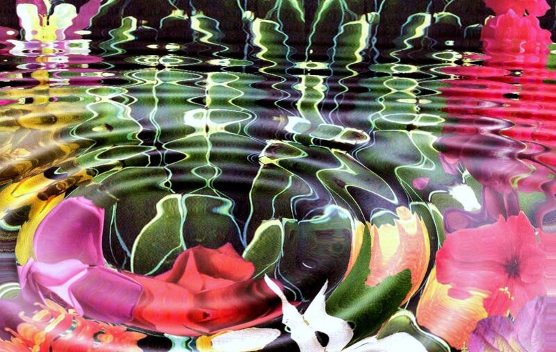 Colorful flowers in rippling water