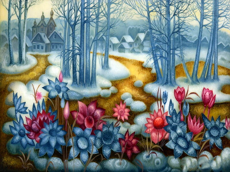 Colorful Flowers in Snow
