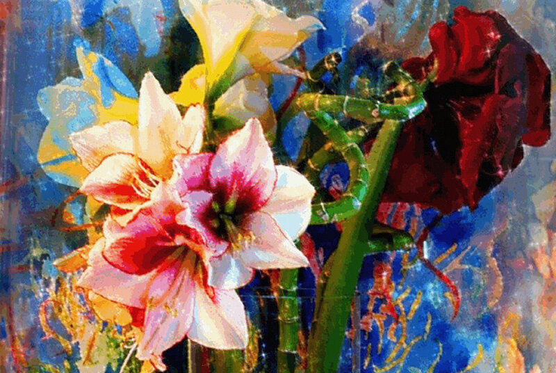 Colorful Flowers in Vase — Blue