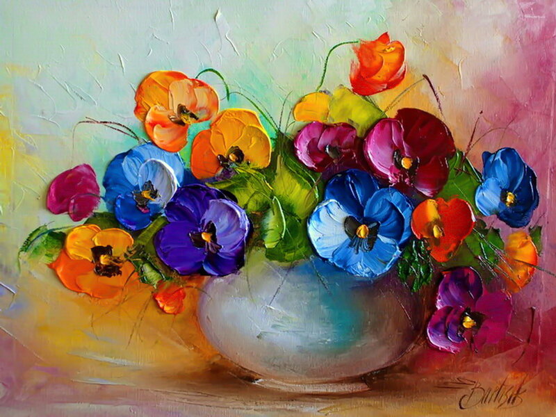 Colorful Flowers in Vase — Blue, Vibrant