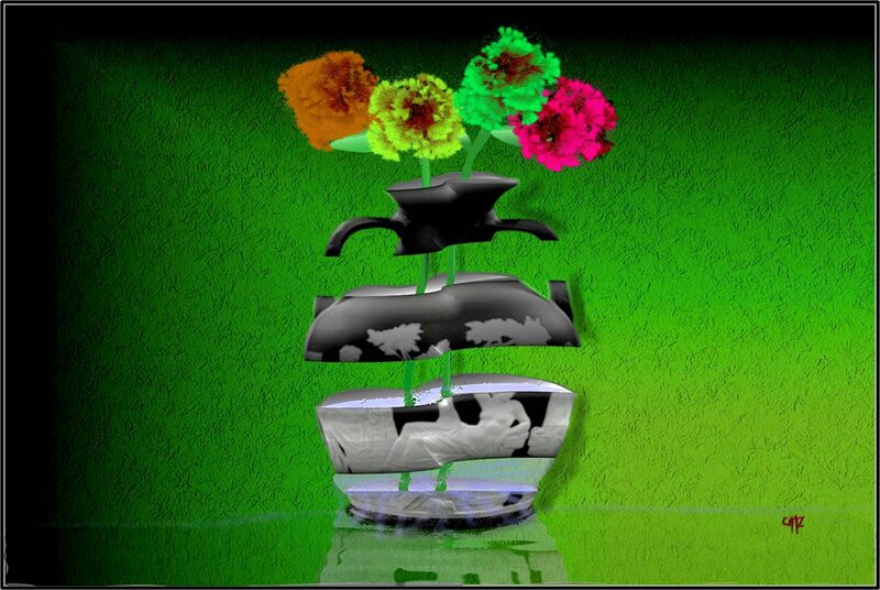 Colorful Flowers in Vase — Green