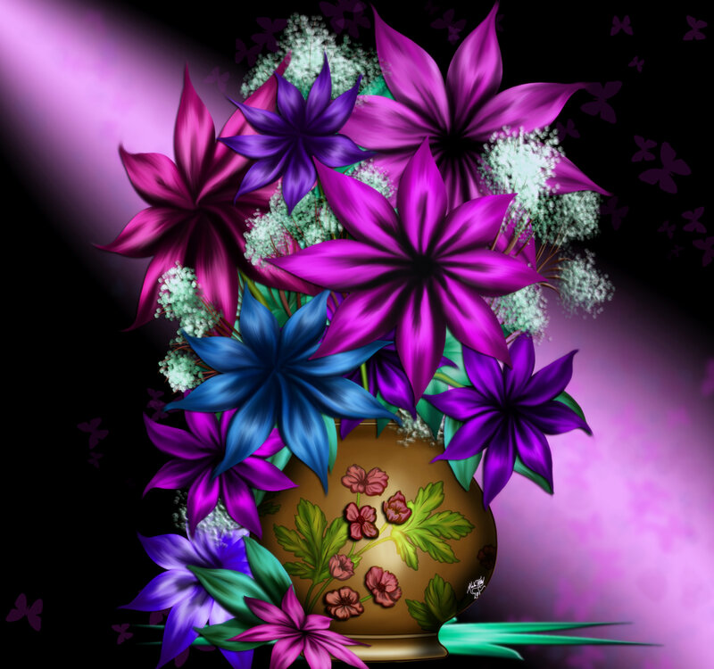 Colorful Flowers in Vase — Purple, Dramatic